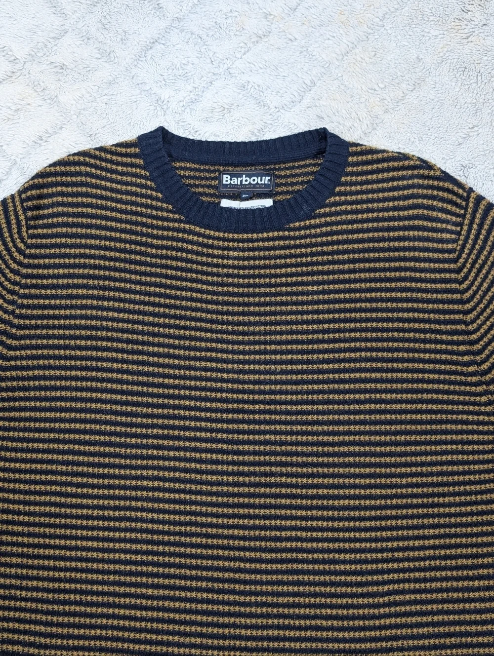 Barbour Sweater Mens XXL Blue Yellow Wool Knit Fisherman Naval Outdoor Casual